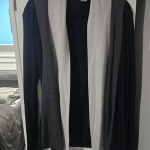 Men's Black and Gray Open Front Cardigan